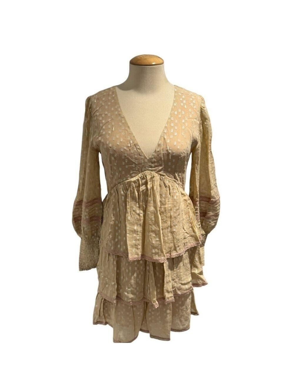 Saltwater LUXE Champagne and Silver Layered/Ruffled Babydoll Dress - size s - Picture 2 of 4
